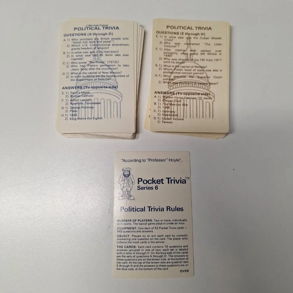 Hoyle Pocket Trivia Politics 1984 History Facts Quiz Travel‎ Flashcards Jeopardy